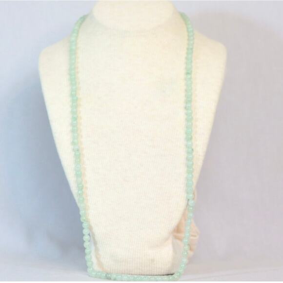 Beaded Infinity Necklace Pale Green Aventurine Stones - Picture 1 of 6